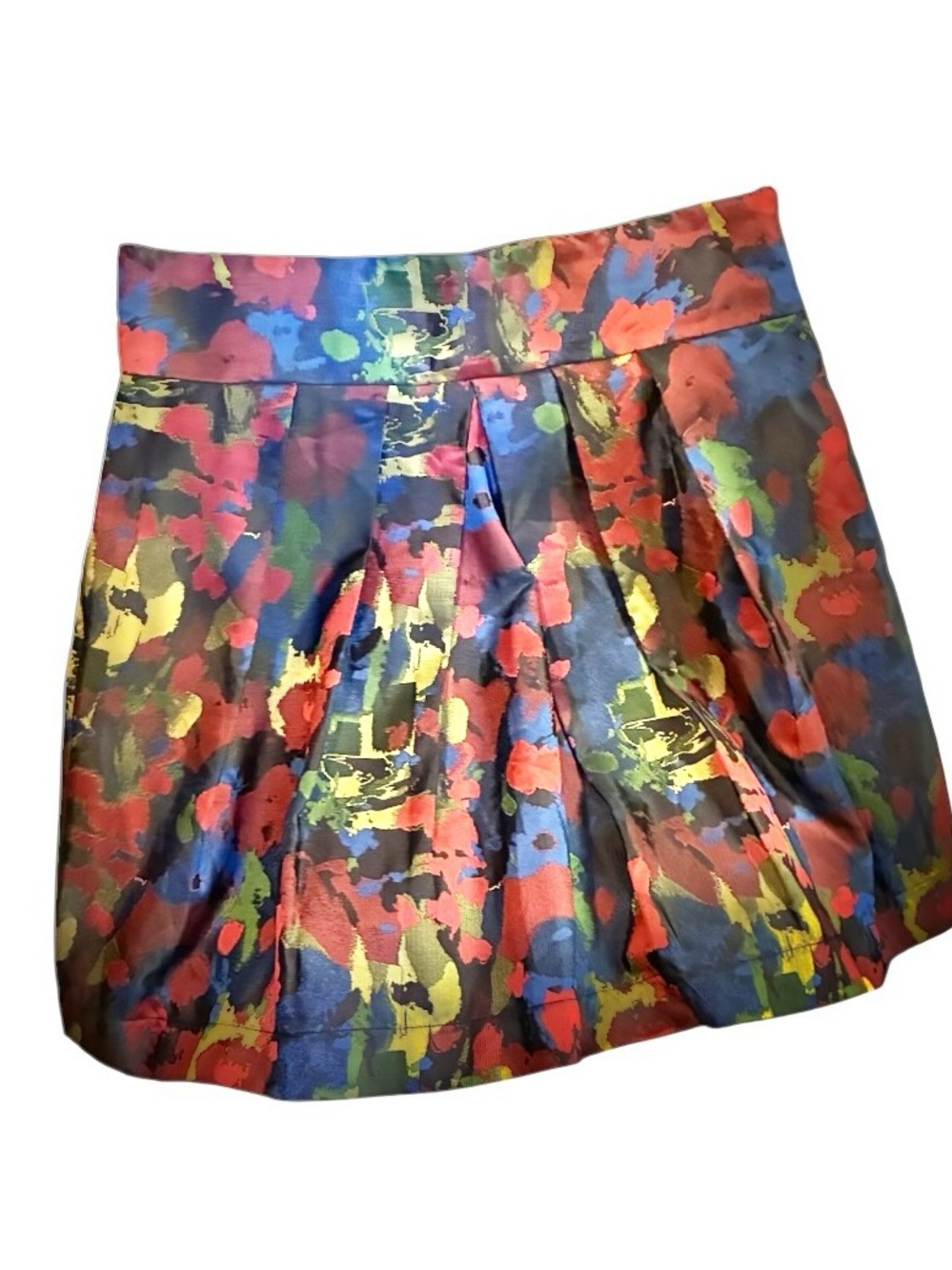 Multicolor Abstract Artsy Pleated Mini Skirt Wine Blue chartreuse Dark Academia